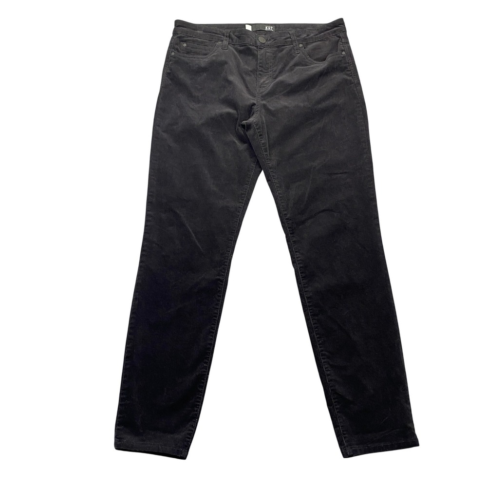 Kut from the Kloth Diana Skinny Corduroy Pants Black Size 14 Mid Rise Trousers‎